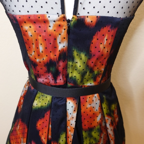 NEW Eliza J Navy Floral Dress with Black Sheer Polka Dot Mesh Ove… - Picture 7 of 16